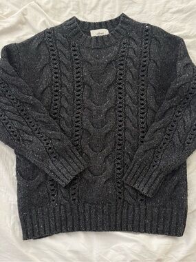 Wilfred Wool Dark Charcoal Cable Knit Crewneck Sweater